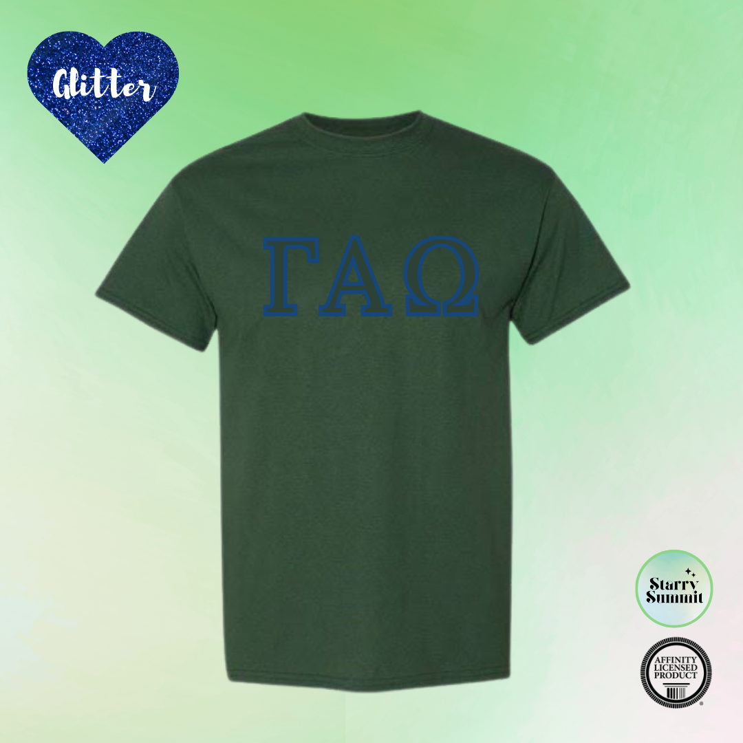 Gamma Alpha Omega - Glitter No Sew Letter T-Shirt - 13 Color Combo Options