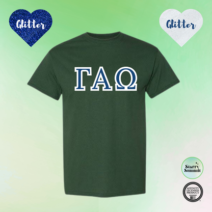 Gamma Alpha Omega - Glitter No Sew Letter T-Shirt - 13 Color Combo Options