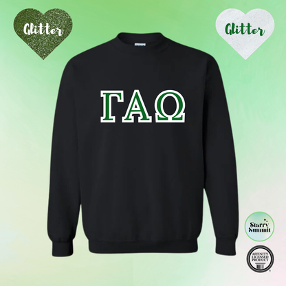 Gamma Alpha Omega - Glitter No Sew Letter Crewneck - 13 Color Combo Options