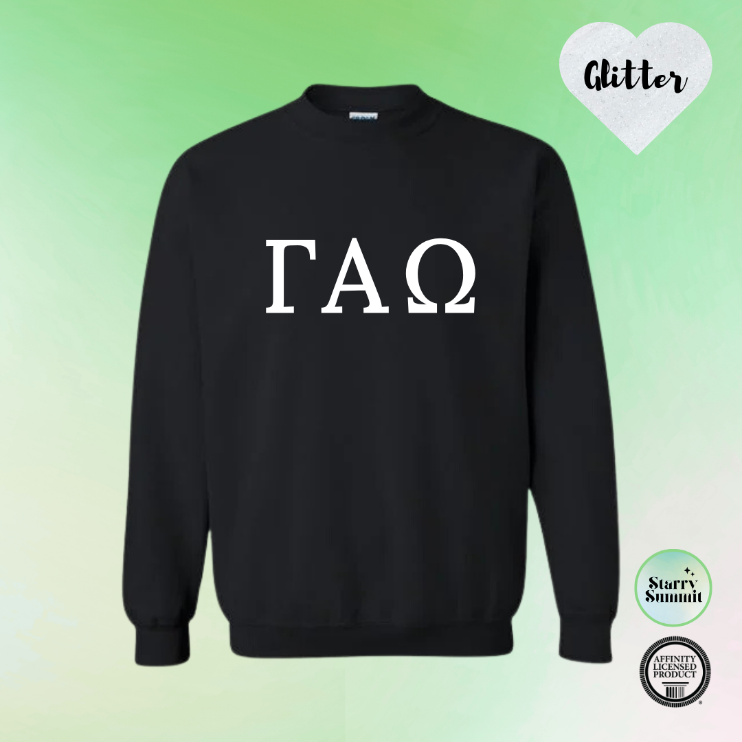 Gamma Alpha Omega - Glitter No Sew Letter Crewneck - 13 Color Combo Options