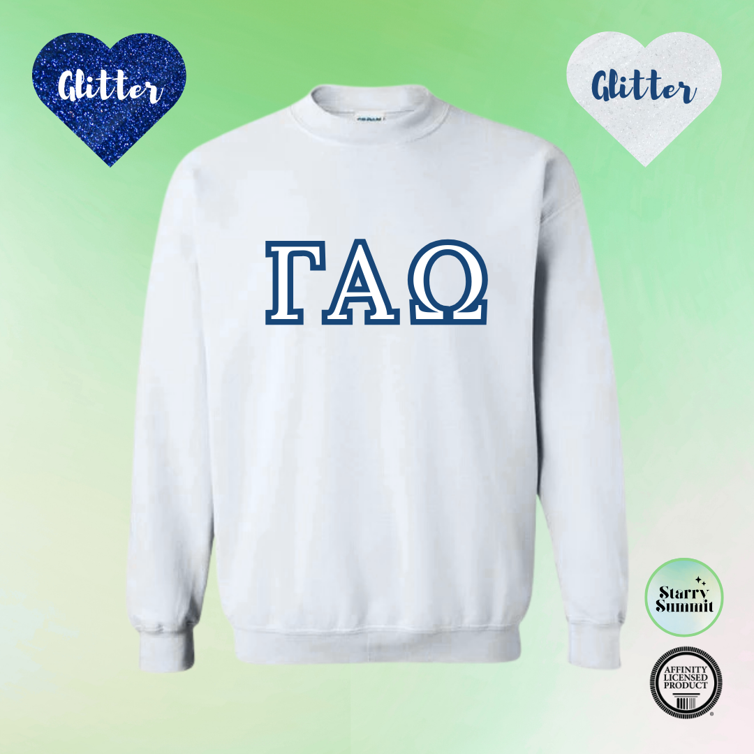 Gamma Alpha Omega - Glitter No Sew Letter Crewneck - 13 Color Combo Options