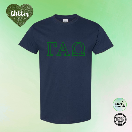 Gamma Alpha Omega - Glitter No Sew Letter T-Shirt - 13 Color Combo Options