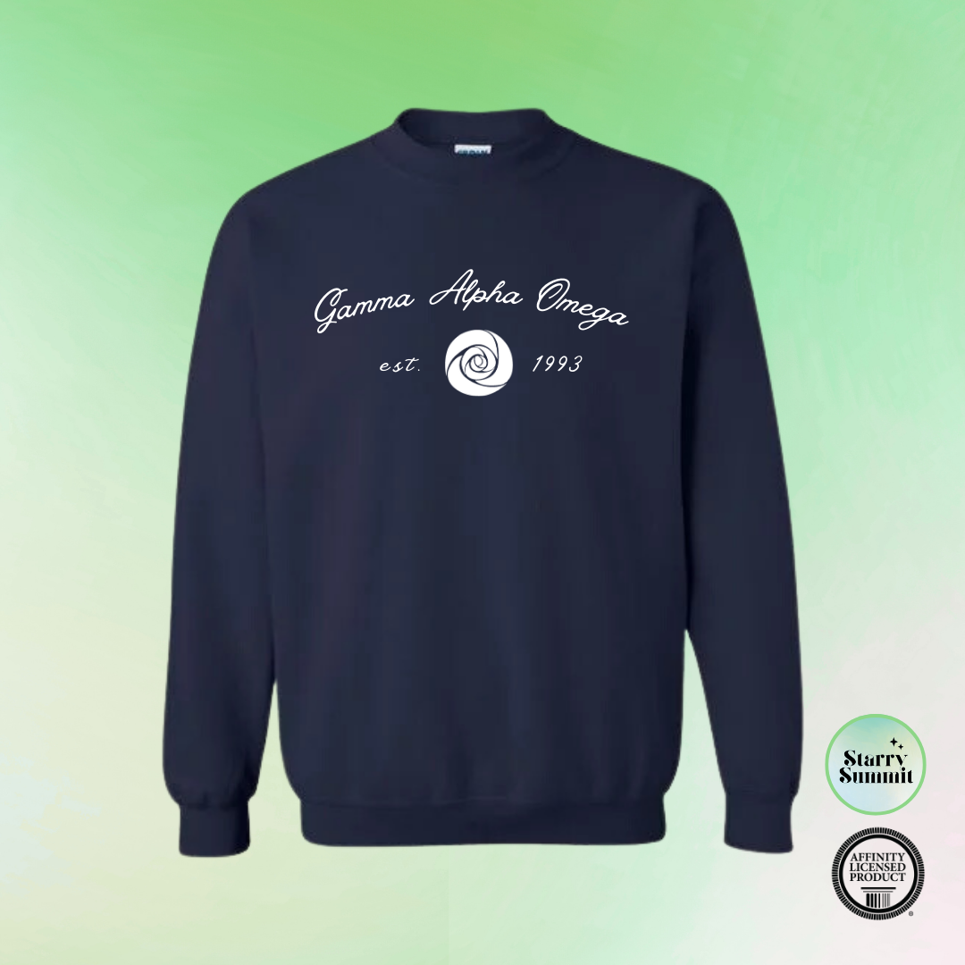 Gamma Alpha Omega - No Sew White Rose Crewneck