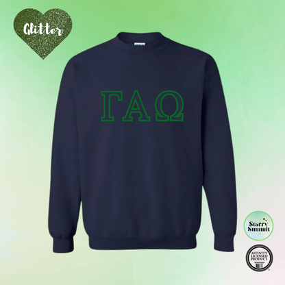 Gamma Alpha Omega - Glitter No Sew Letter Crewneck - 13 Color Combo Options