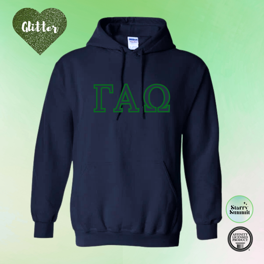 Gamma Alpha Omega - Glitter No Sew Letter Hoodie - 13 Color Combo Options