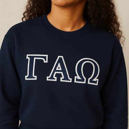 Gamma Alpha Omega - Glitter Letter Crewneck - 13 Color Combo Options