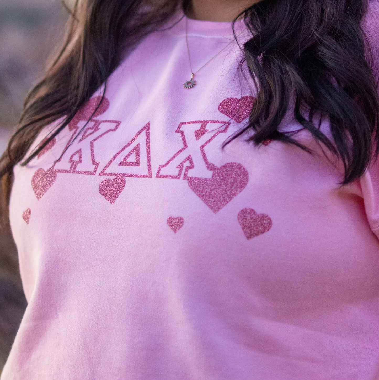 Kappa Delta Chi - Glitter Heart Letter Crewneck