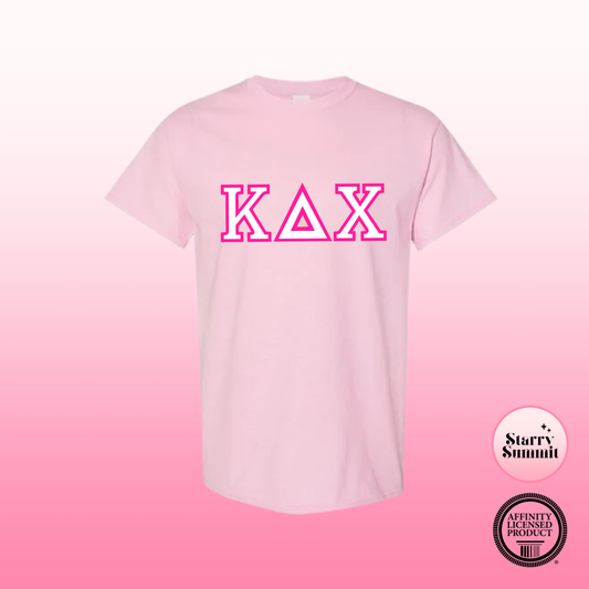 Kappa Delta Chi - White on Pink No Sew Glitter T-Shirt